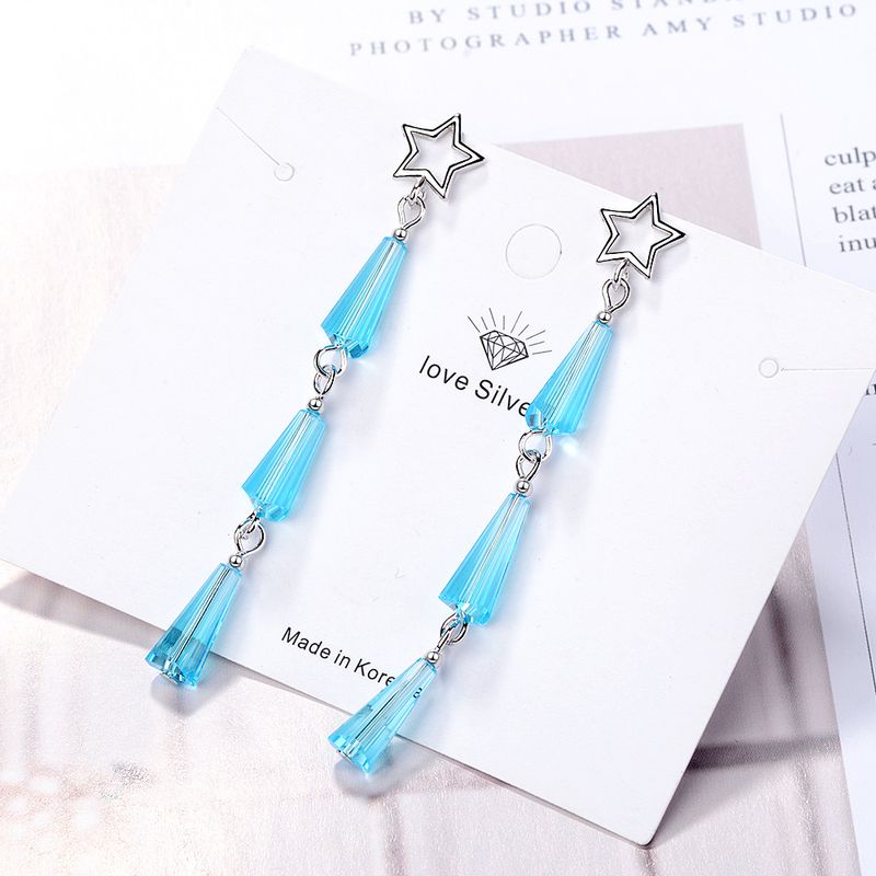 1 Pair Ig Style Star Crystal Tassel Hollow Out Copper White Gold Plated Drop Earrings