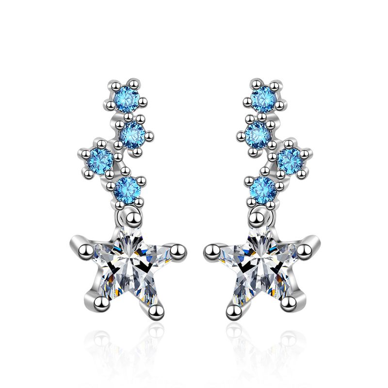 1 Piece Ig Style Shiny Star Plating Inlay Copper Zircon White Gold Plated Ear Studs