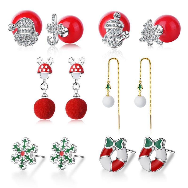 1 Pair Cute Christmas Tree Flower Snowman Epoxy Plating Inlay Copper Zircon Earrings