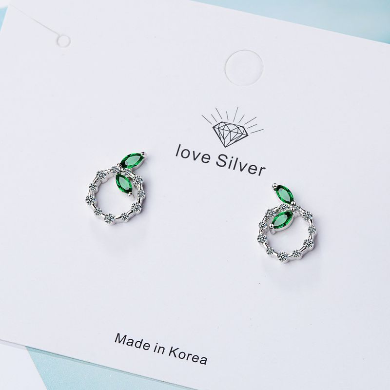 1 Piece Sweet Leaf Plating Inlay Copper Zircon White Gold Plated Ear Studs