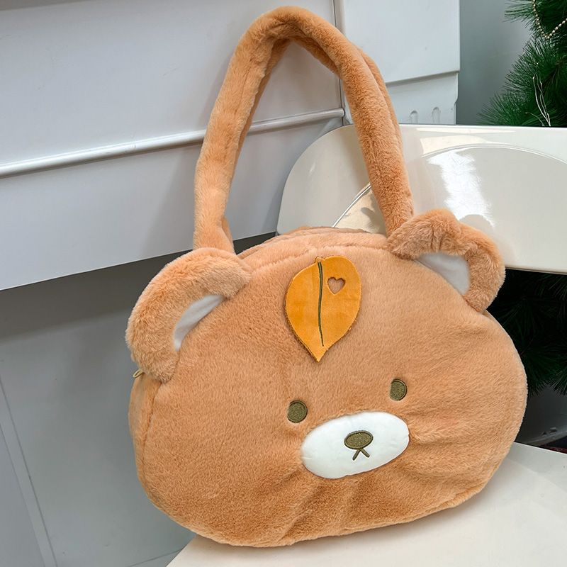 Mujeres Felpa Llevar Lindo Oval Cremallera Bolsas De Hombro Bolso De Mano