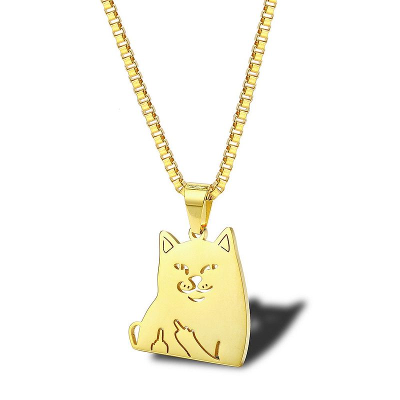 304 Stainless Steel 18K Gold Plated Hip-Hop Funny Plating Cat Pendant Necklace