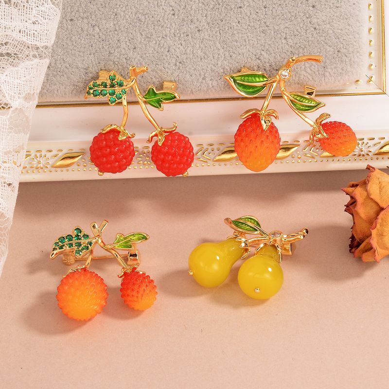 Simple Style Classic Style Fruit Copper Inlay Resin Zircon Women's Brooches