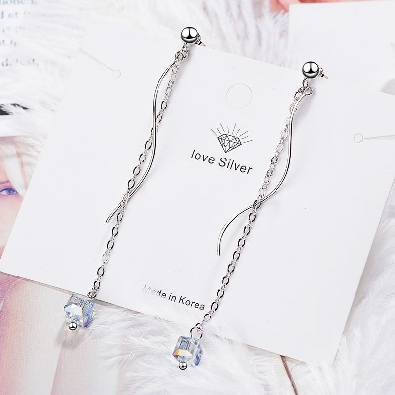 1 Pair Ig Style Simple Style Waves Tassel Plating Artificial Crystal Copper White Gold Plated Drop Earrings