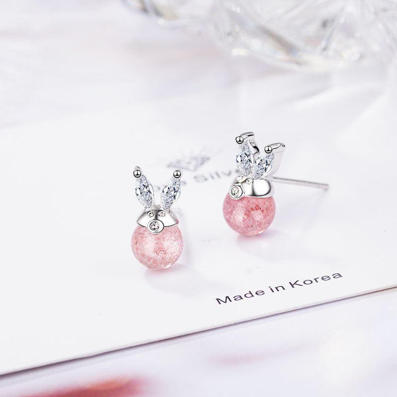 1 Pair Sweet Solid Color Inlay Copper Strawberry Quartz Ear Studs