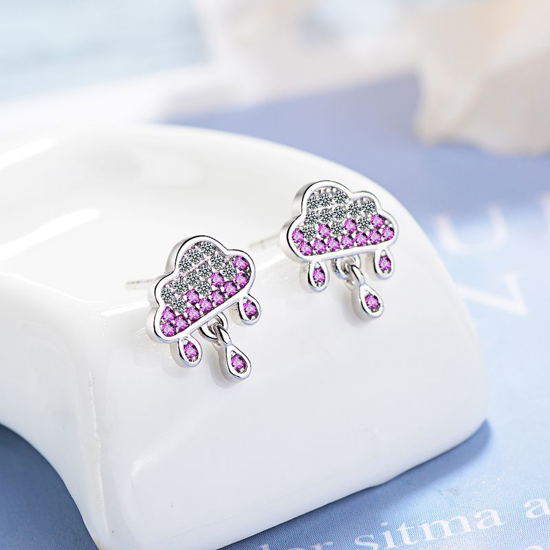 1 Pair Lady Modern Style Sweet Clouds Water Droplets Inlay Copper Rhinestones Ear Studs