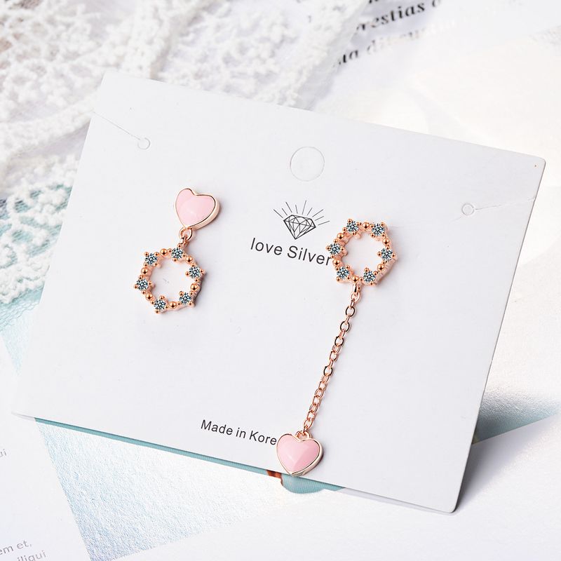 1 Pair Sweet Heart Shape Inlay Copper Zircon Drop Earrings