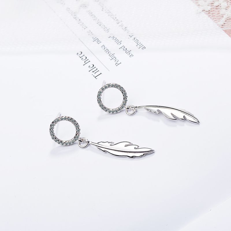 1 Pair Simple Style Feather Plating Inlay Copper Zircon White Gold Plated Drop Earrings