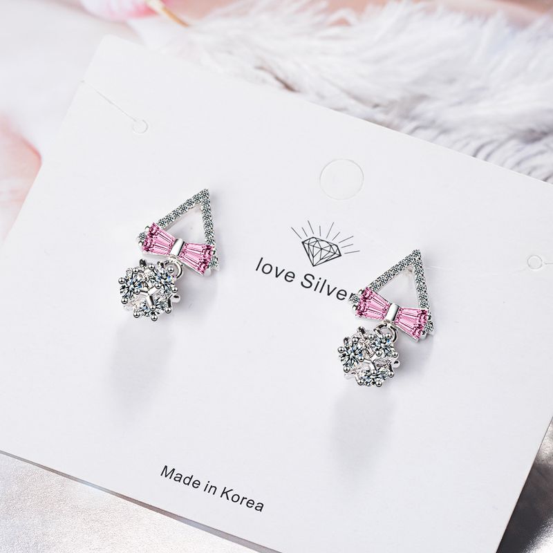 1 Pair Elegant Simple Style Bow Knot Plating Inlay Copper Zircon Rose Gold Plated White Gold Plated Drop Earrings