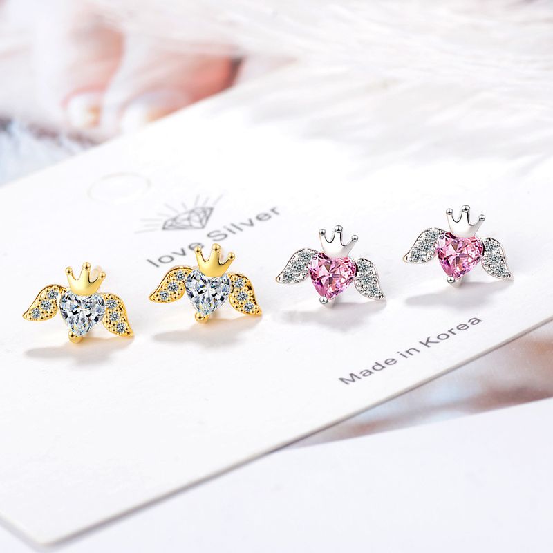 1 Pair Lady Heart Shape Plating Inlay Copper Zircon 24k Gold Plated White Gold Plated Ear Studs