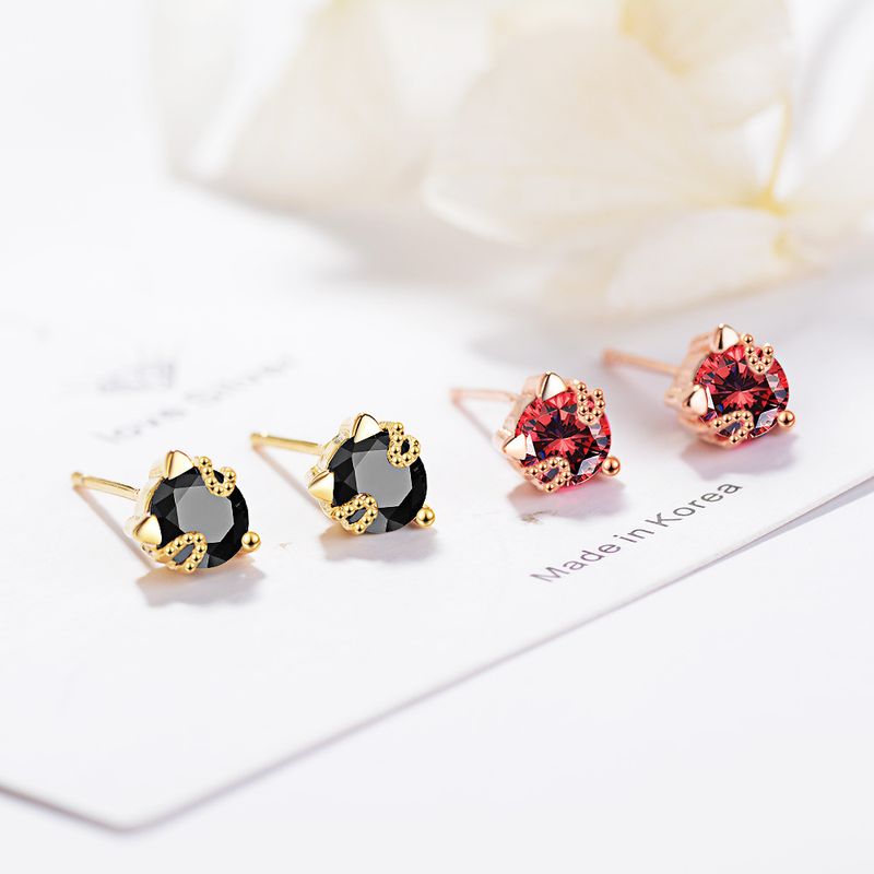 1 Piece Cute Cat Plating Inlay Copper Zircon 24k Gold Plated White Gold Plated Ear Studs