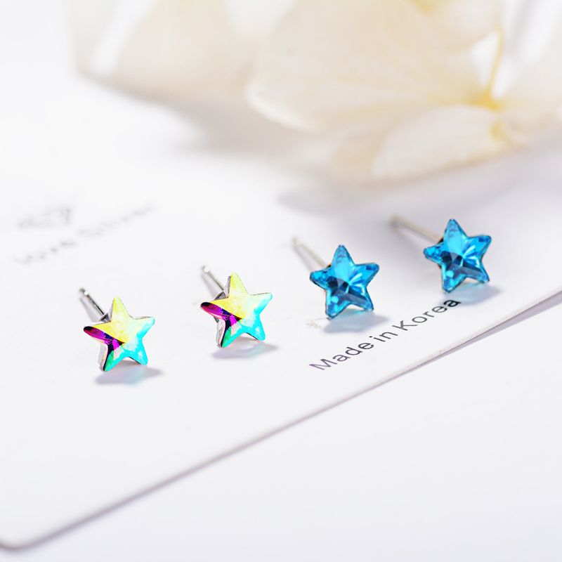 1 Pair Simple Style Star Inlay Copper Artificial Crystal Ear Studs