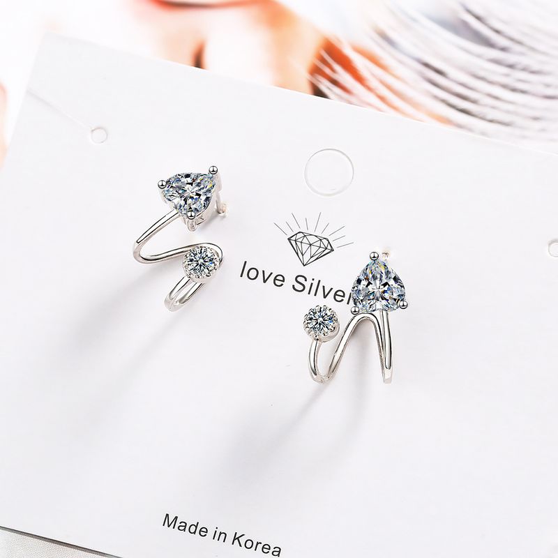 1 Pair Commute Heart Shape Plating Inlay Copper Zircon White Gold Plated Ear Studs