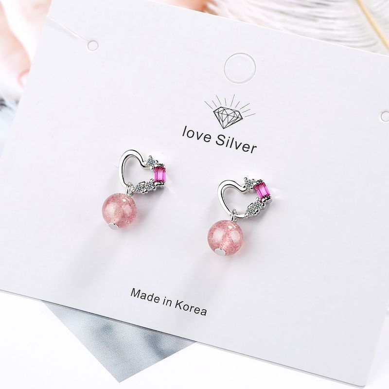 1 Pair Lady Heart Shape Plating Crystal White Gold Plated Drop Earrings