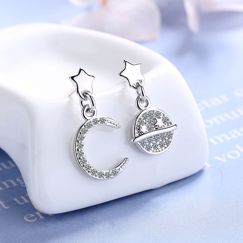 1 Pair Ig Style Star Moon Asymmetrical Plating Inlay Copper Zircon Drop Earrings