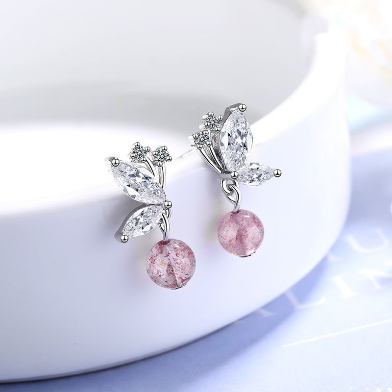1 Pair Ig Style Sweet Butterfly Crystal Plating Inlay Copper Zircon Drop Earrings