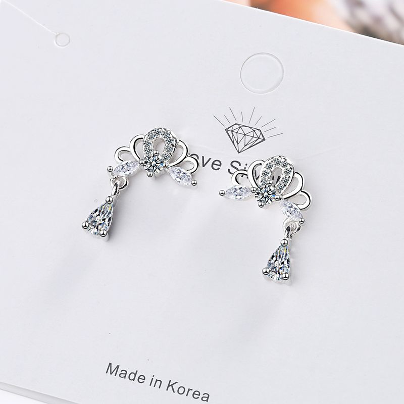 1 Pair Sweet Water Droplets Plating Hollow Out Inlay Copper Zircon Drop Earrings