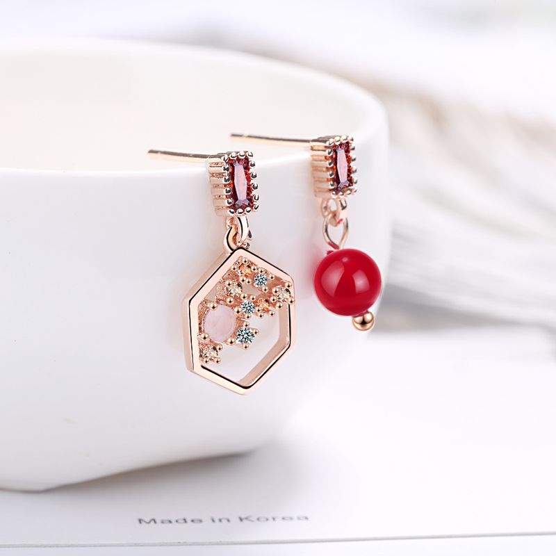 1 Pair Simple Style Geometric Plating Inlay Copper Zircon Rose Gold Plated Drop Earrings