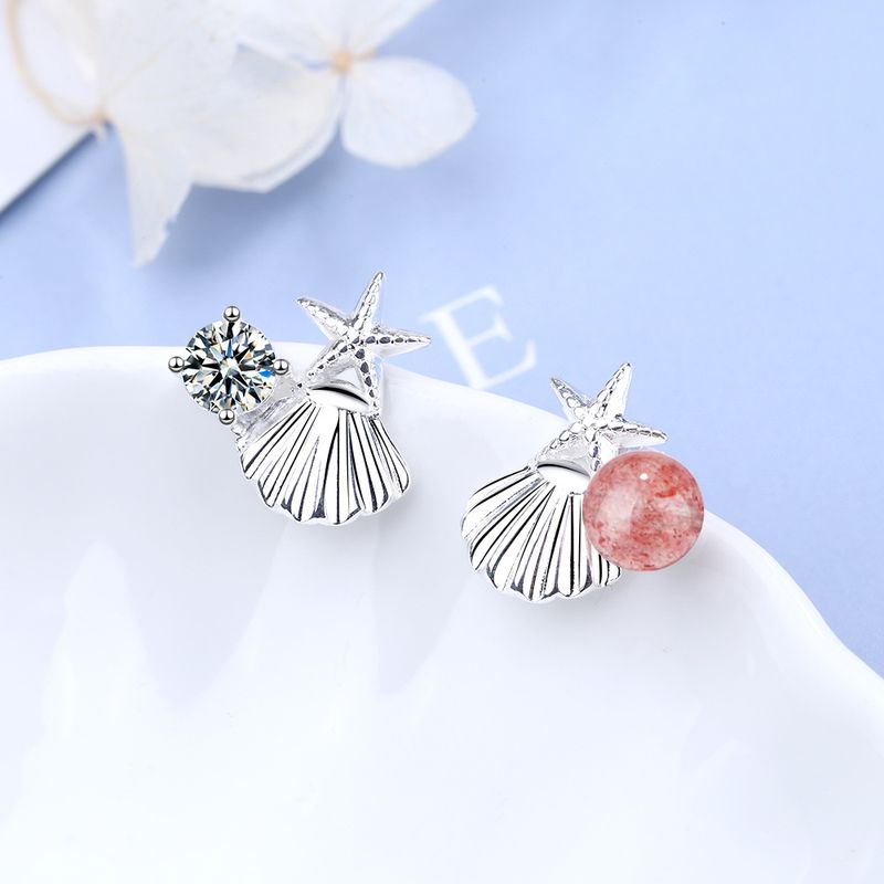 1 Pair Simple Style Classic Style Shell Inlay Copper Zircon Ear Studs