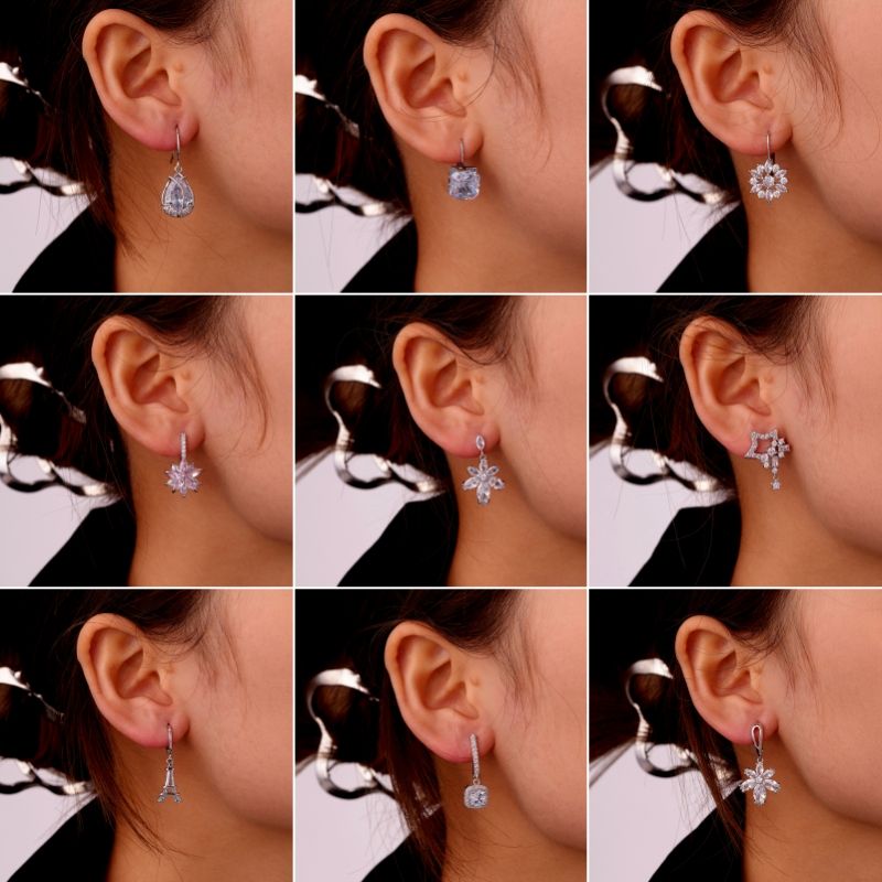1 Pair Ig Style Simple Style Star Water Droplets Flower Plating Inlay Copper Zircon White Gold Plated Drop Earrings Ear Studs