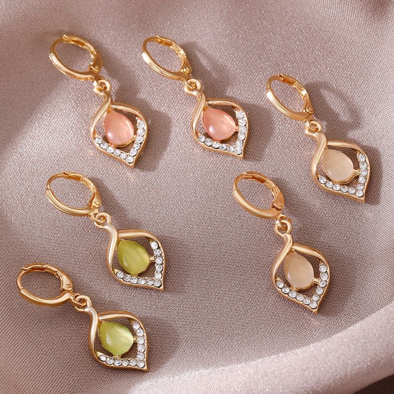 1 Pair Ig Style Water Droplets Plating Hollow Out Inlay Alloy Rhinestones Opal Drop Earrings