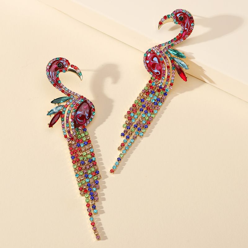 1 Pair Luxurious Shiny Bird Tassel Plating Inlay Zinc Alloy Rhinestones Drop Earrings