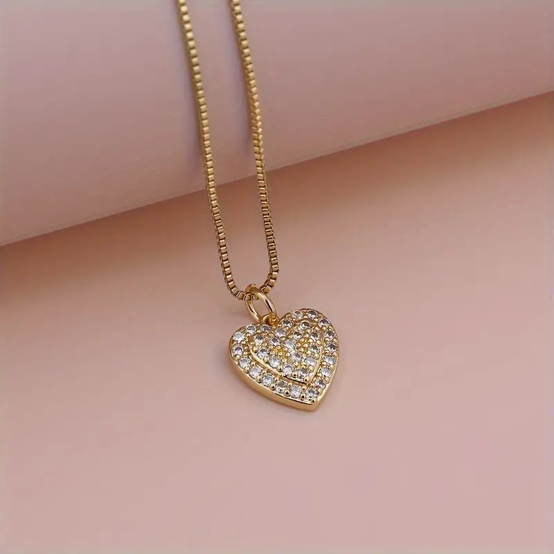 Glam Lady Shiny Heart Shape Copper Plating Inlay Zircon 18k Gold Plated Pendant Necklace