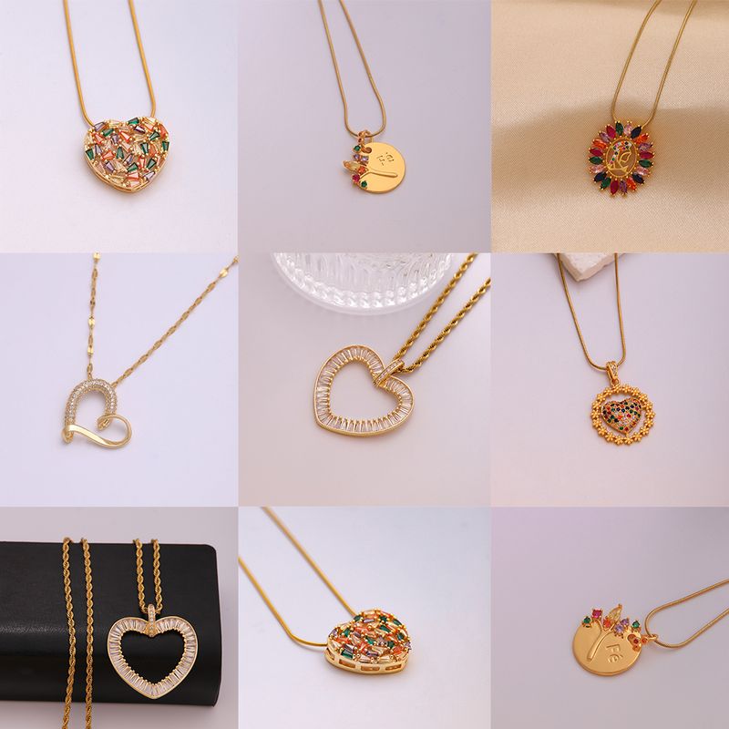 Ig Style Hip-hop Shiny Heart Shape Stainless Steel Copper Plating Inlay Zircon 18k Gold Plated Pendant Necklace