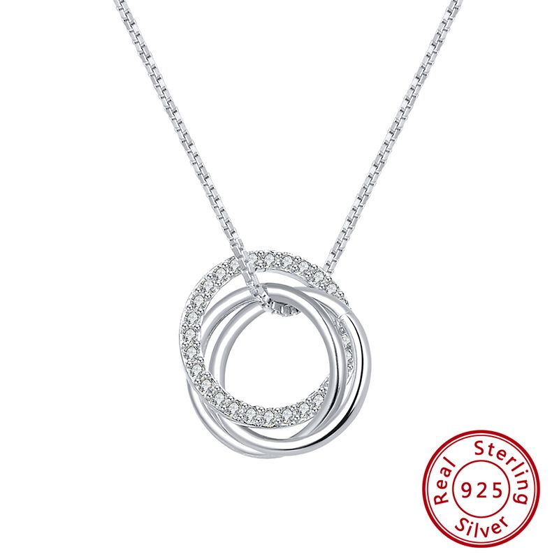 Style Simple Style Classique O-forme Rond Argent Sterling Polissage Placage Incruster Zircon Or Blanc Plaqué Pendentif