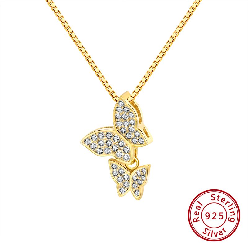 Simple Style Classic Style Animal Butterfly Sterling Silver Polishing Plating Inlay Zircon White Gold Plated Pendant Necklace