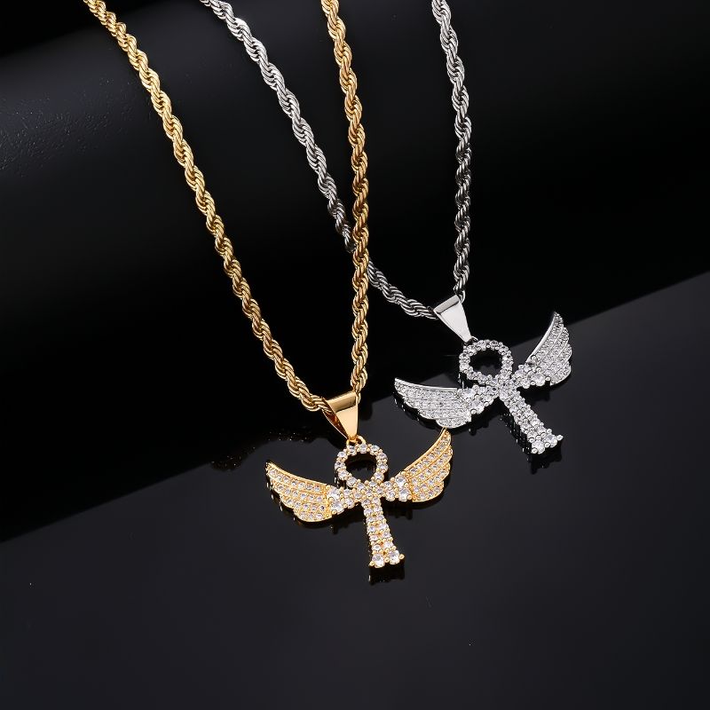 Hip-hop Retro Cross Angel Wings Wings Stainless Steel Titanium Steel Plating Inlay Zircon White Gold Plated Gold Plated Unisex Pendant Necklace