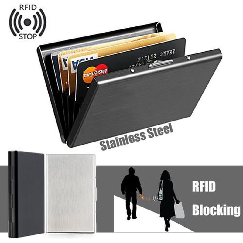 Men's Solid Color Stainless Steel Lock Clasp Card Holders