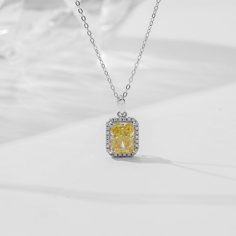 Elegant Quadrat Sterling Silber Überzug Inlay Zirkon Versilbert Halskette Mit Anhänger