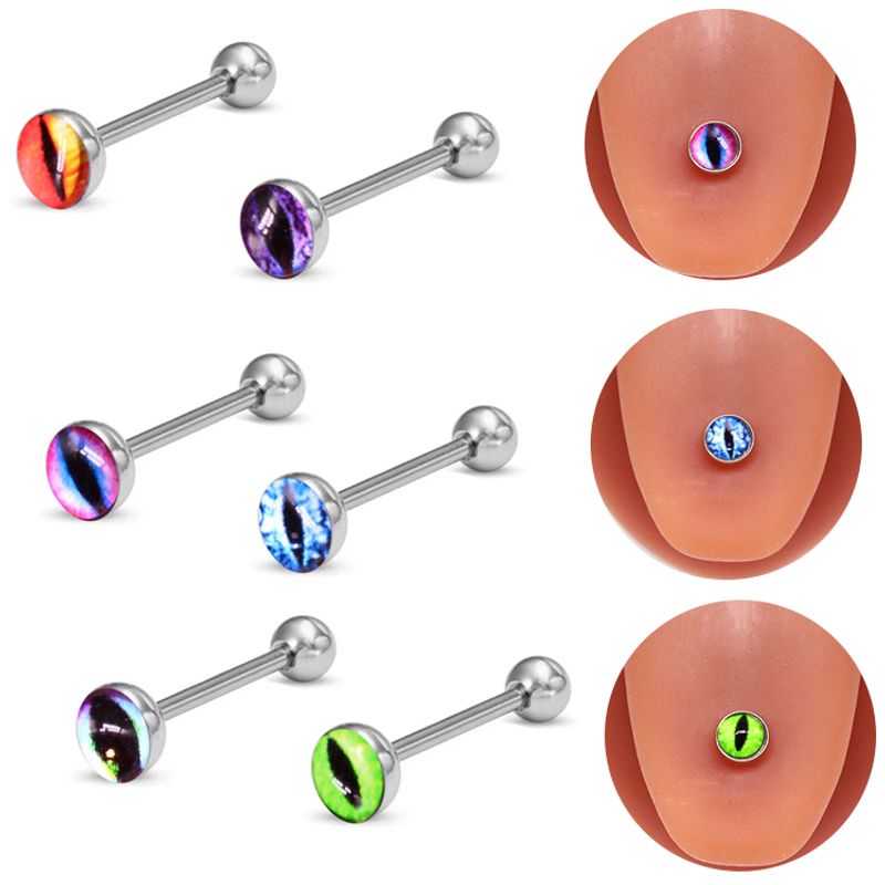 Punk Devil's Eye Stainless Steel Alloy Plastic Plating Inlay Resin White Gold Plated Tongue Nail