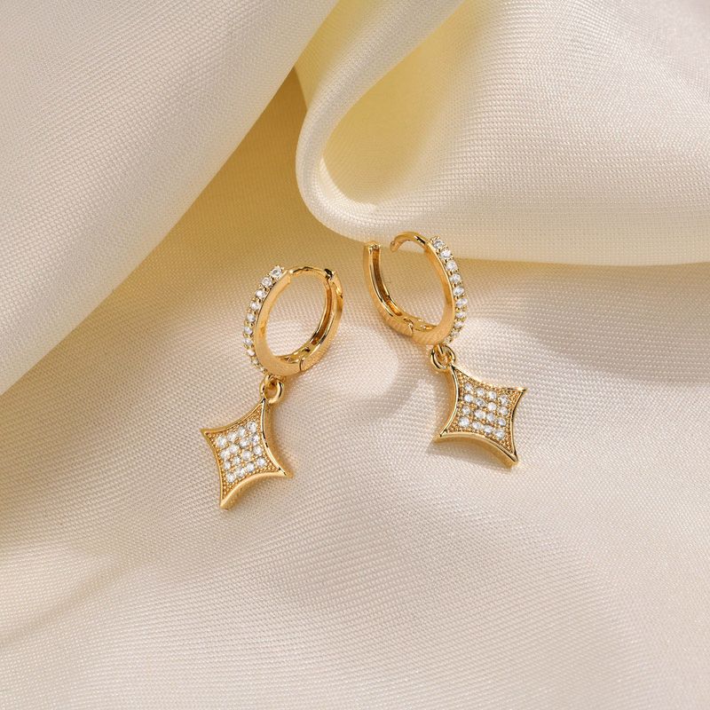 1 Pair Elegant French Style Star Plating Inlay Copper Alloy Zircon Drop Earrings