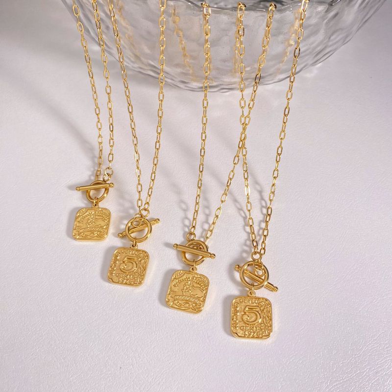304 Stainless Steel 16K Gold Plated White Gold Plated Gold Plated Retro Plating Number Pendant Necklace