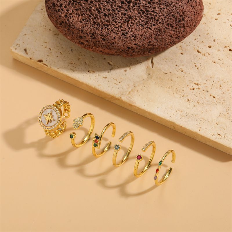 Elegant Dame Einfacher Stil Hexagramm Kupfer Überzug Inlay Zirkon 14 Karat Vergoldet Offener Ring