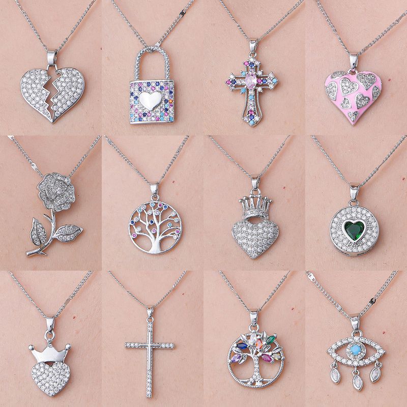 201 Stainless Steel Zircon Simple Style Polishing Plating Inlay Cross Heart Shape Crown Zircon Pendant Necklace