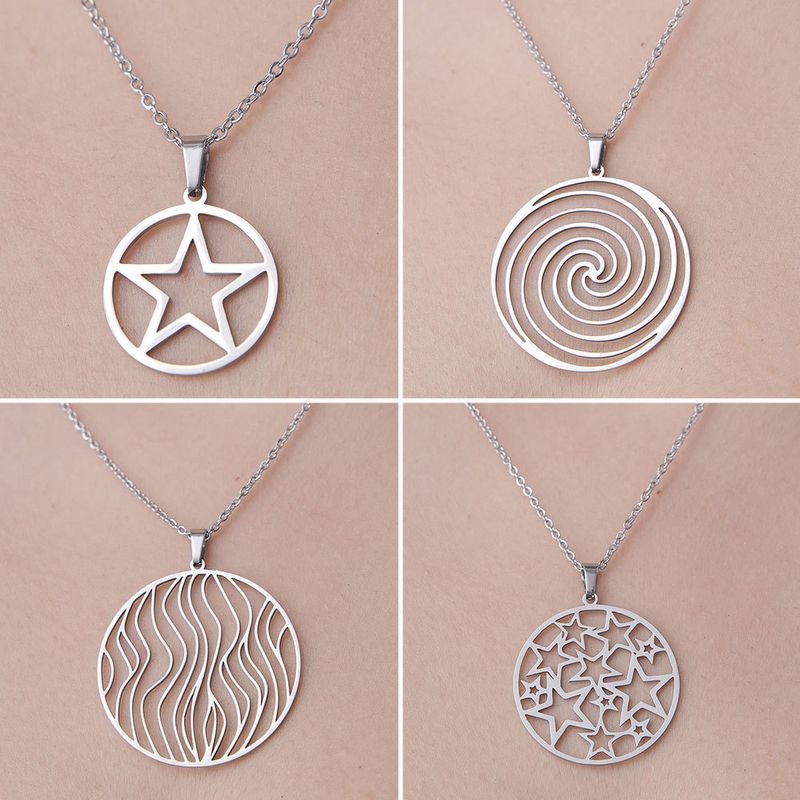 Wholesale Simple Style Circle Star Stainless Steel Titanium Steel Polishing Plating Pendant Necklace