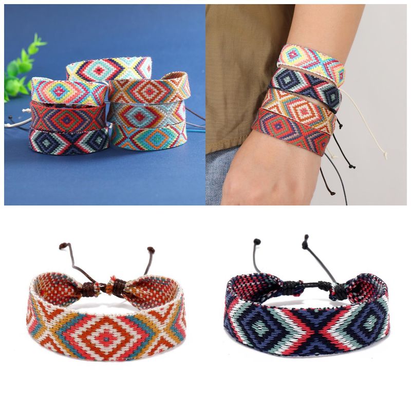 Retro Rombo Cuerda De Tela Línea De Cera Mujeres Pulsera