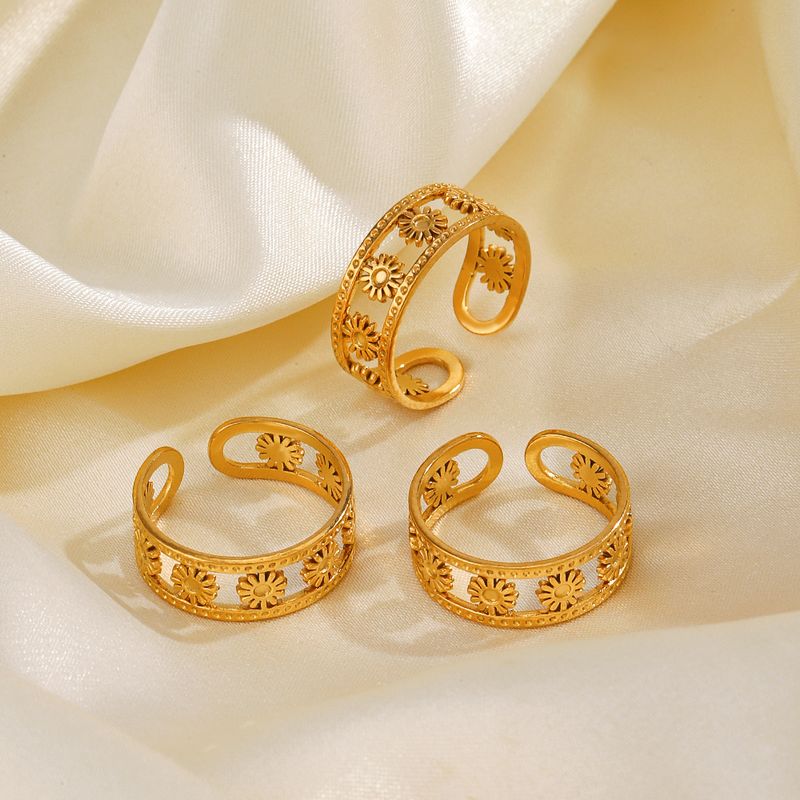 304 Stainless Steel 18K Gold Plated IG Style Plating Flower Rings