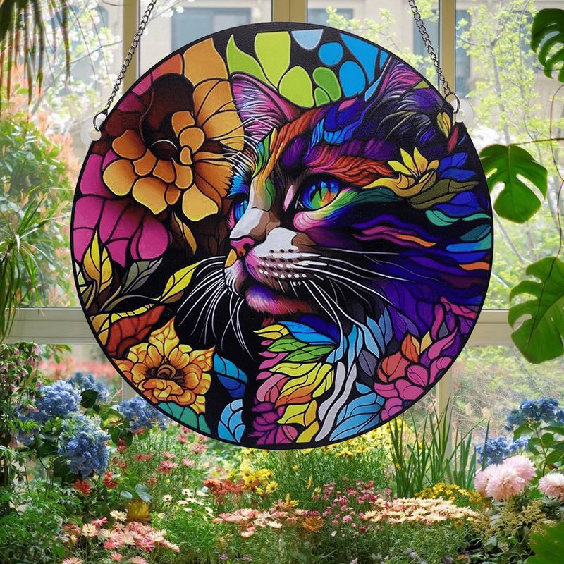 Basic Retro Katze Blume Aryl Anhänger Wand Kunst
