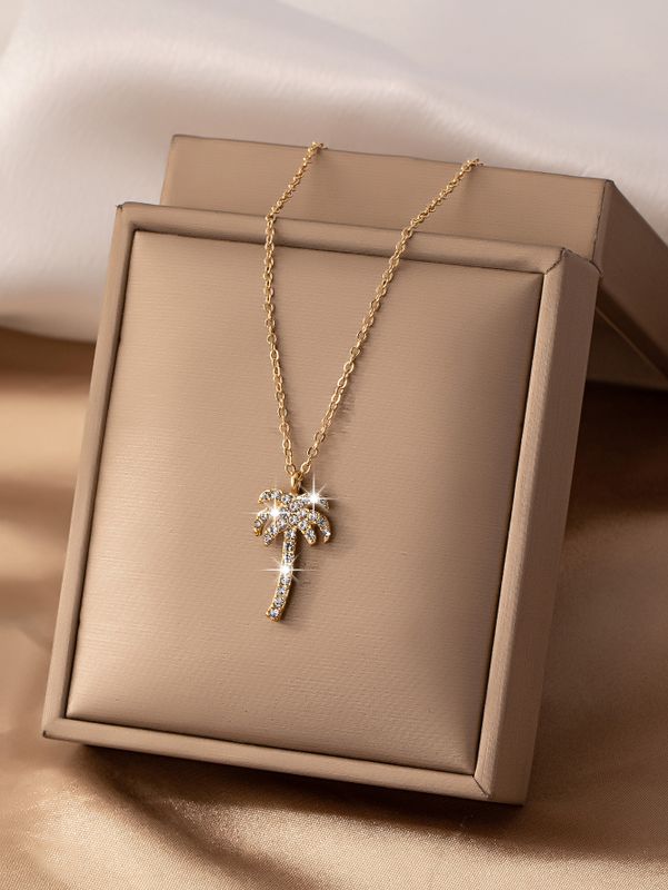 Elegante Romántico Árbol De Coco Aleación Zinc Embutido Diamantes De Imitación Mujeres Collar Colgante