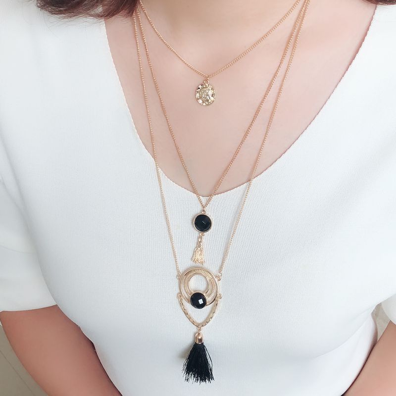 Elegant Lady Tassel Alloy Layered Handmade Plating Gold Plated Women's Three Layer Necklace
