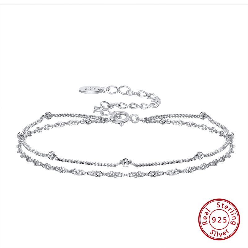 Japanese Style Simple Style Solid Color Sterling Silver Plating Chain White Gold Plated Bracelets