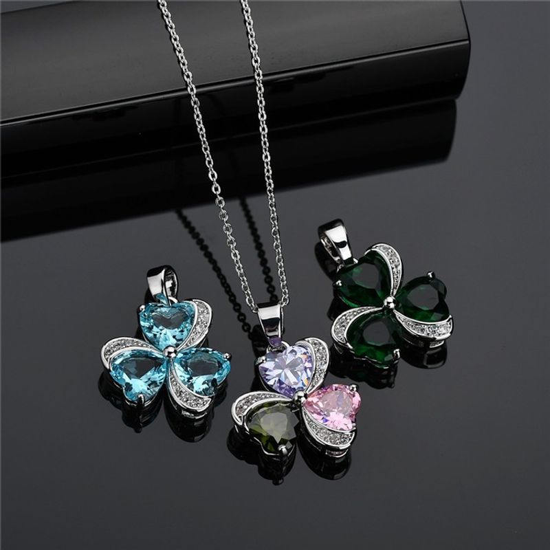 Glam Shamrock Heart Shape Copper Alloy Plating Inlay Artificial Crystal Zircon White Gold Plated Women's Pendant Necklace