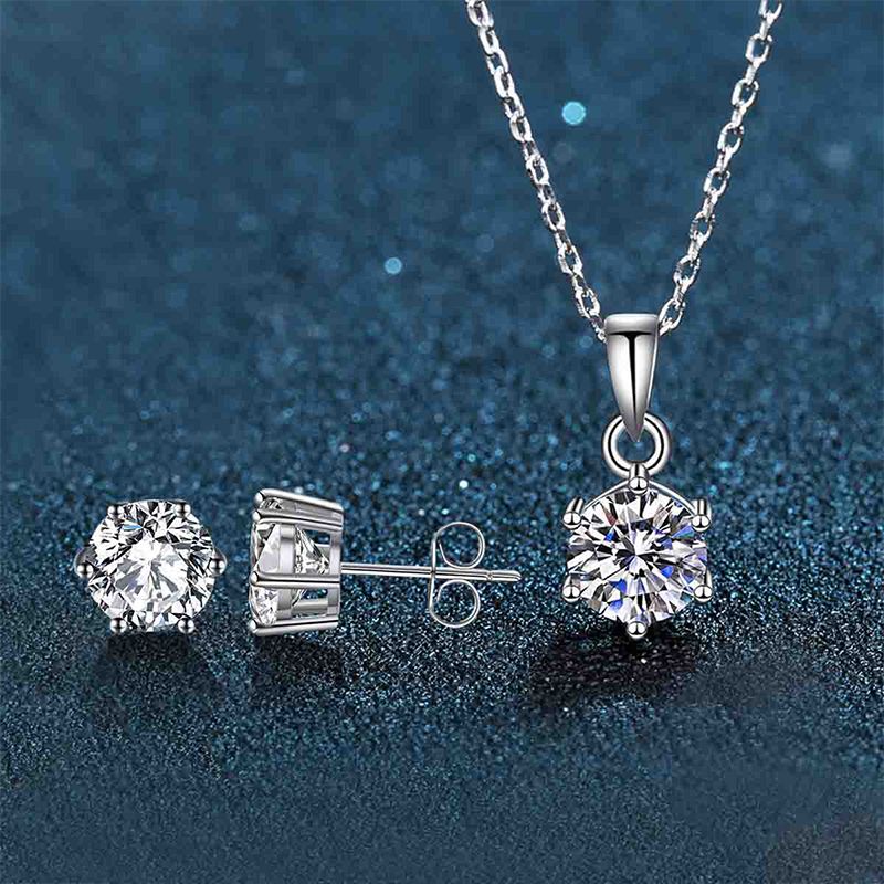 Elegant Luxurious Round Sterling Silver Inlay Zircon Women's Earrings Necklace
