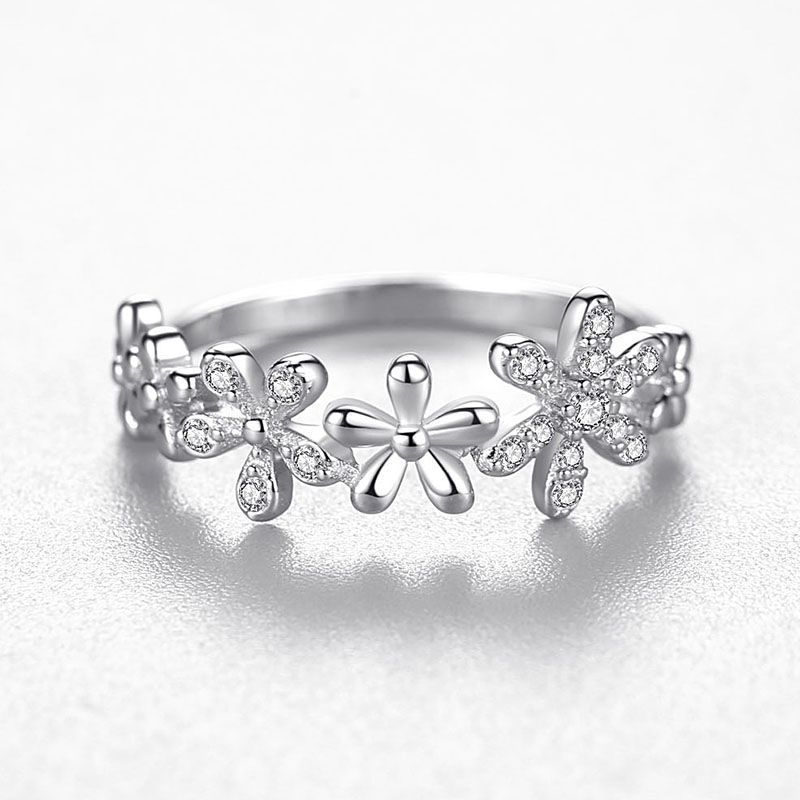 Casual Elegante Flor Plata Esterlina Anillos