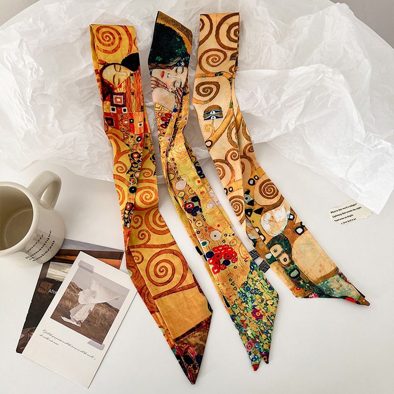Women's Retro Oil Painting Polyester Silk Scarf