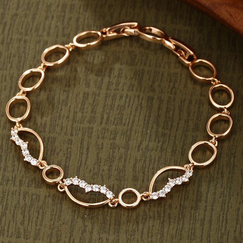 Xuping Simple Style Geometric Solid Color Alloy Plating Inlay Artificial Diamond 18k Gold Plated Women's Bracelets